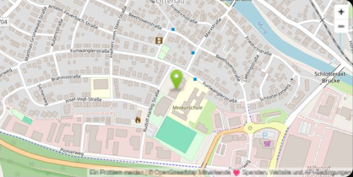 Kartenansicht von Ottenau mit der Merkurhalle an der Furtwänglerstraße markiert